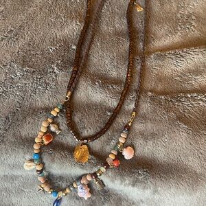 Free People Brown and Multicolor Charm Necklace